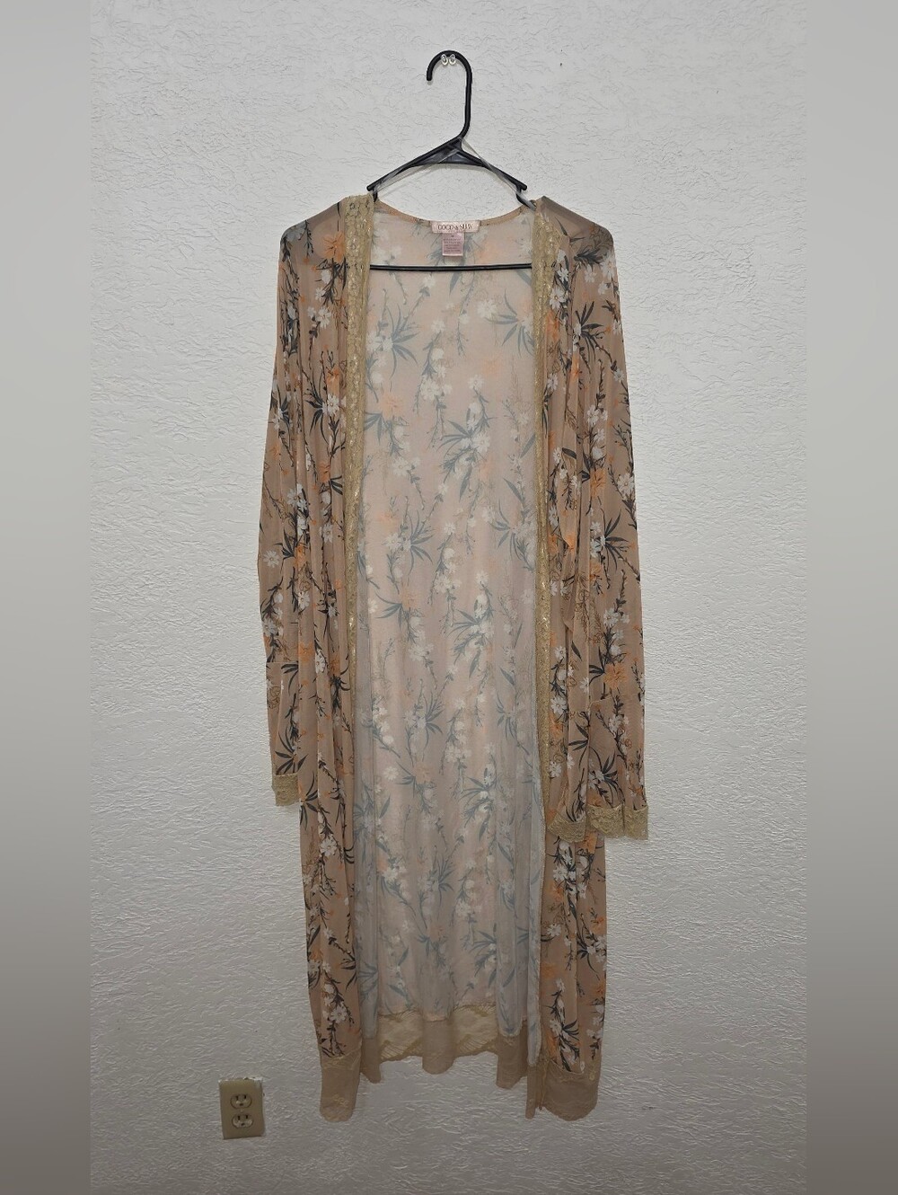 Floral Sheer Long Kimono Robe Beige Florql Coco And Shay 3X